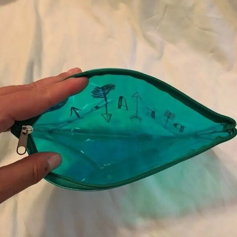 Peace Cosmetic Bag Translucent Zip Closure Silver Lettering Arrows 8x5.5 Inches